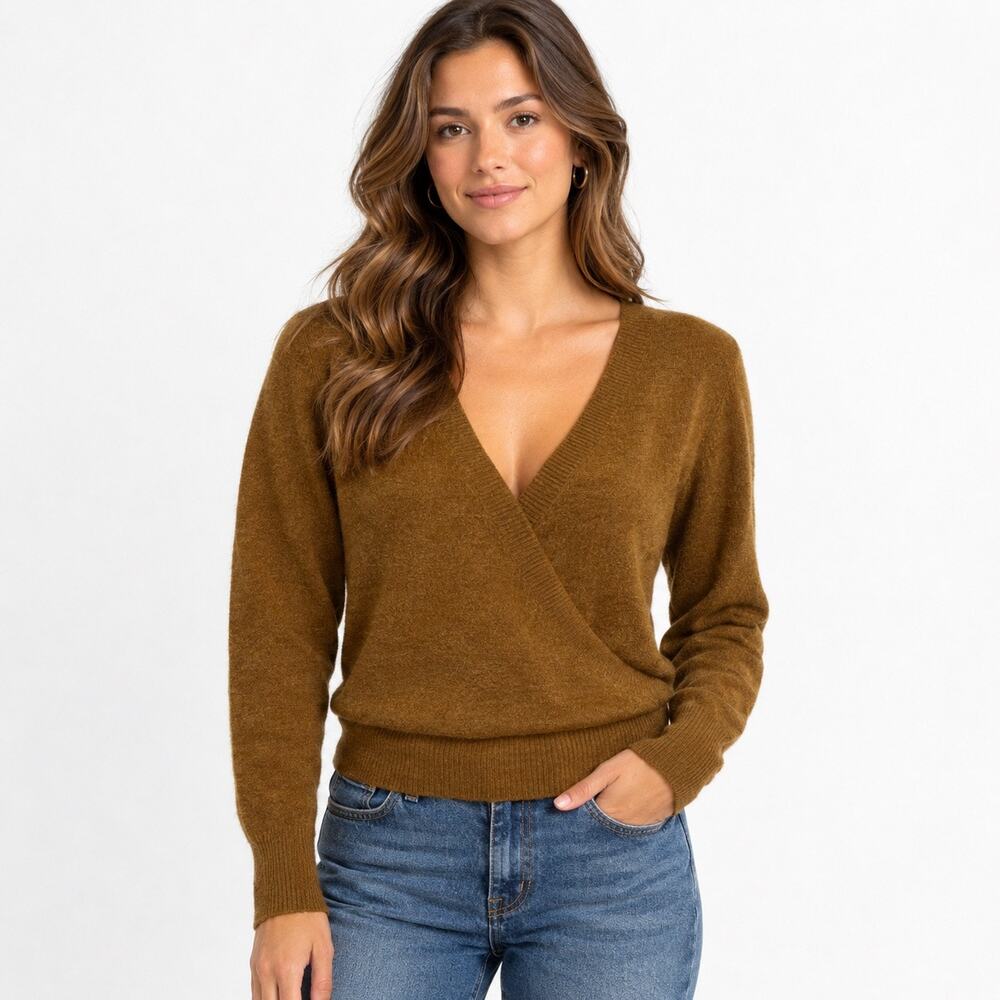 Madewell Wool alpaca Blend Faux Wrap Sweater in Camel tan color Women M